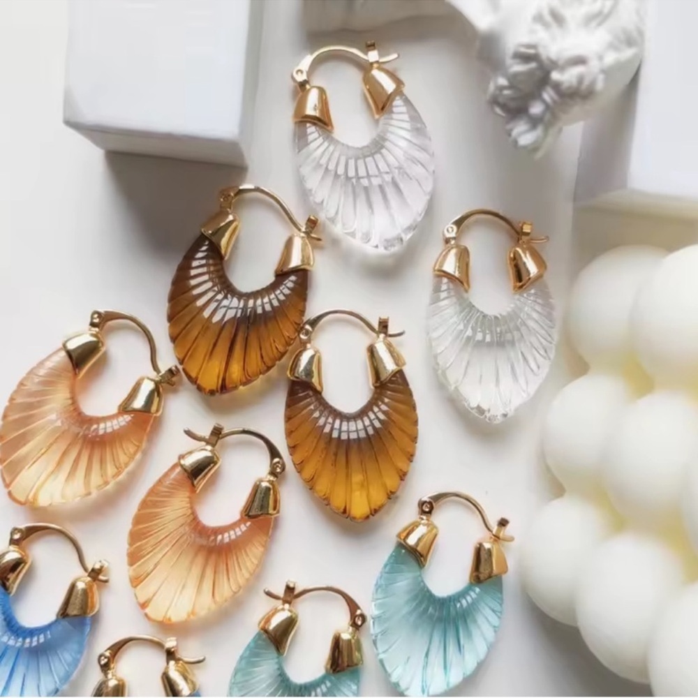 Anthropologie Gold Navy Blue Shell Earrings - Picture 3 of 4